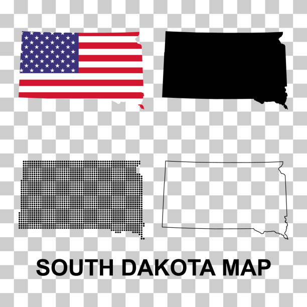 ilustrações, clipart, desenhos animados e ícones de conjunto de dakota do sul forma do mapa, estados unidos da américa. ilustração vetorial do conceito plano - south dakota map pierre cartography
