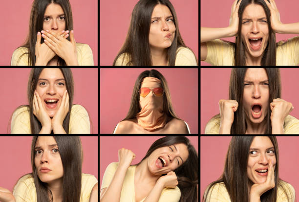 istock a collage from a portrait of the same woman with different emotions 1580774613