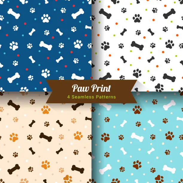 Vector illustration of Set of Paw print seamless pattern background vector design