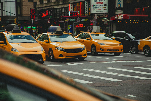 New York City, USA - August 6, 2019:Traffic  among the skyscrapers of New York during a sunny day