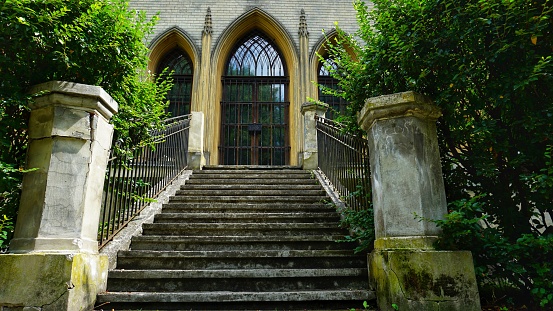 Ancient threshold of a gothic house with steps