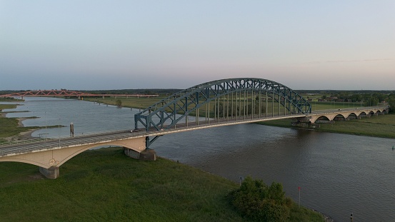 An aerial view of the bridge over the River IJssel in Zwolle, the Netherlands.