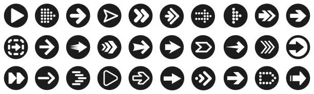 Vector illustration of Set arrow button icons. Collection different arrows sign. Set different cursor arrow direction symbols in circle flat style - stock vector