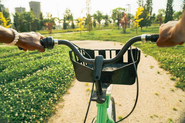 POV bicycle: tourist in park
