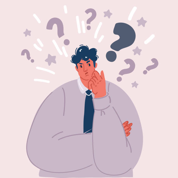 istock Illustration of a confused young couple man thinking having many questions 1580849483