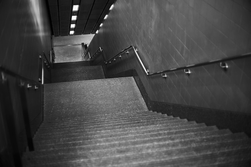 black and white staircase as seen from above