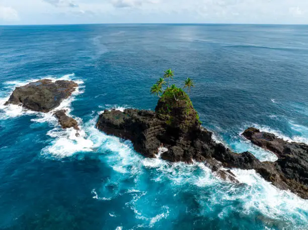 Drone photo of American Samoa, a US territory in the Pacific Ocean.