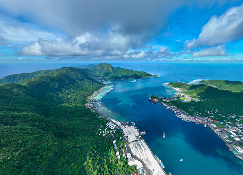 Drone photo of American Samoa, a US territory in the Pacific Ocean.