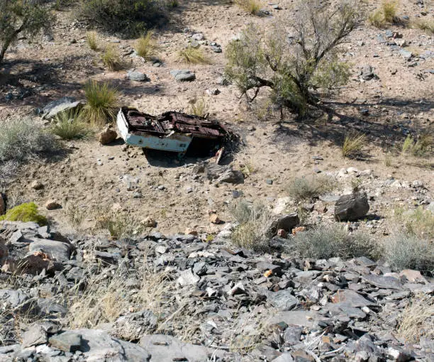 A abandoned car in africa savannah after accident, Namibia