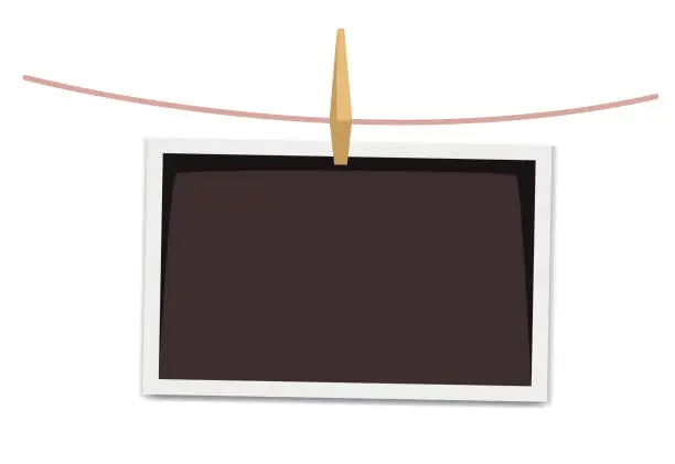 Vector illustration of Photo frame picture image hang on rope concept. Vector graphic design illustration