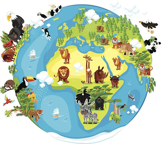 Vector illustration of Animals Cartoon of World