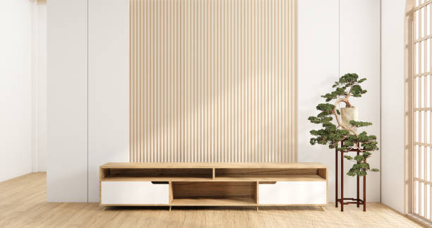 istock Muji Cabinet wooden design on white room interior modern style. 1580913229