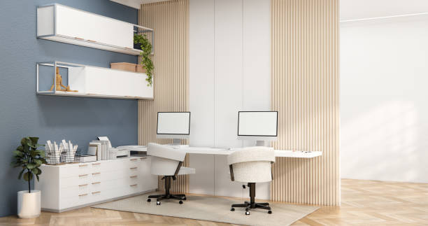 istock The interior Computer and office tools on desk room muji style interior design. 1580913779