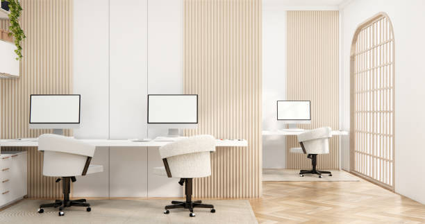 istock The interior Computer and office tools on desk room muji style interior design. 1580913795