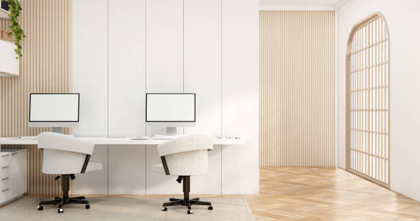 istock The interior Computer and office tools on desk room muji style interior design. 1580913839