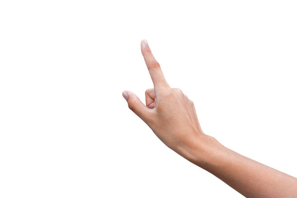 istock woman hand touching something. isolated on white background. clipping path. 1580918125