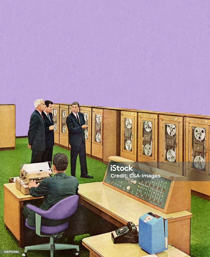 Men Looking at Office Equipment Business stock illustration Men Looking at Office Equipment Business stock illustration