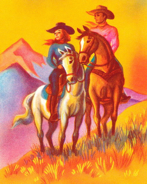 istock Cowboy and Cowgirl Riding Horses 158092861