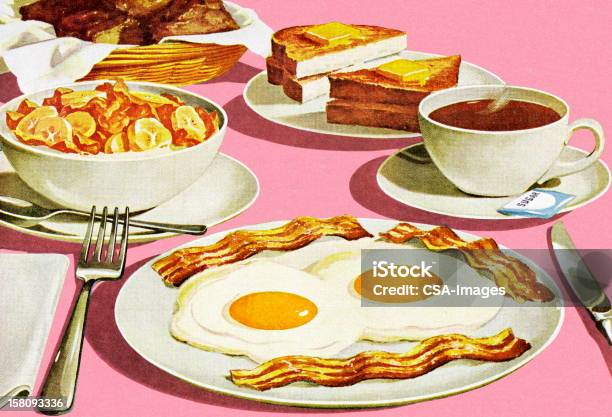 Full Breakfast Stock Illustration - Download Image Now - Breakfast, Food, Bread