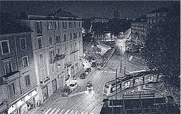 Vector illustration of Milan Street At Night