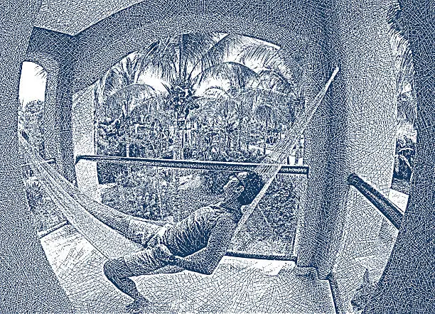 Vector illustration of Man Relaxing In Hammock