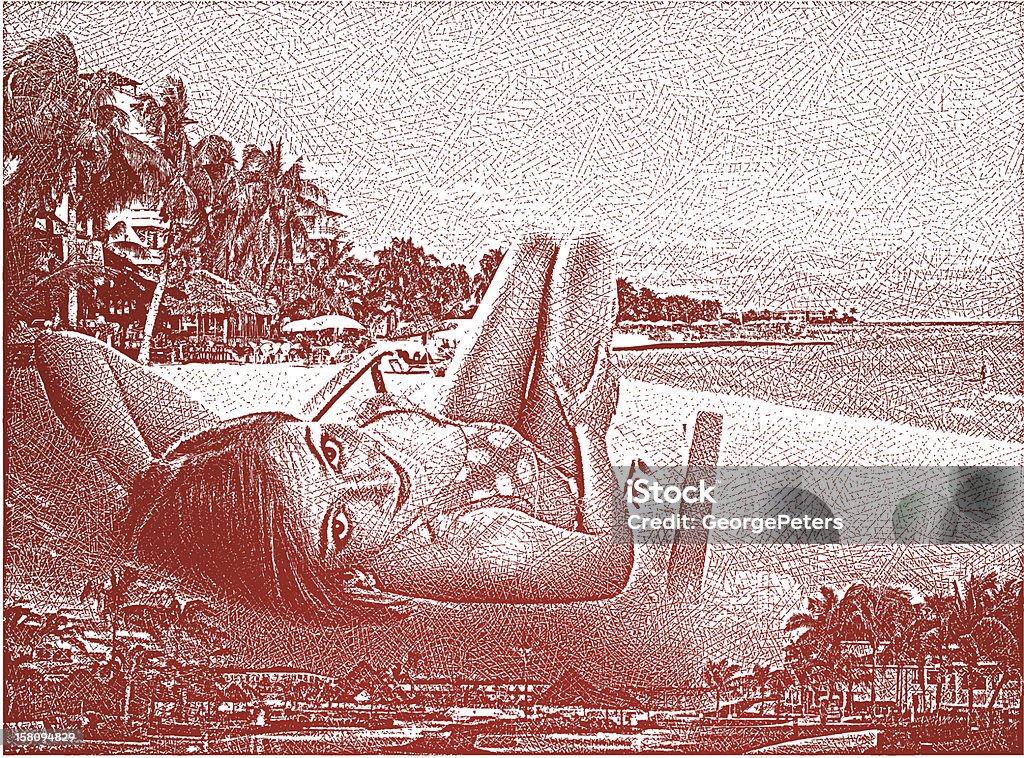美しいビーチでリラックス - 女性のロイヤリティフリーベクトルアート