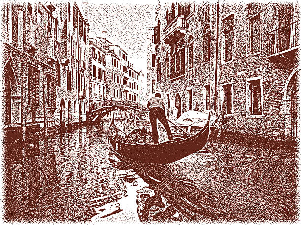 venice gondola - venice italy italy arch bridge nautical vessel stock illustrations