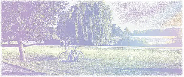 Vector illustration of Cyclist Resting In Park