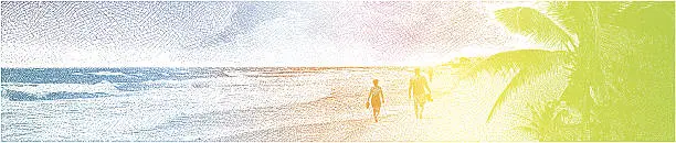 Vector illustration of Couple Enjoying Romantic Walk On Beach