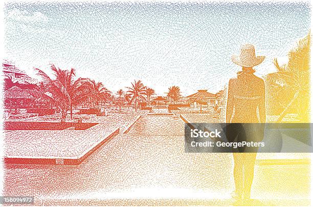 Kobieta Cieszyć Się Luksusowe Egzotyczne Resort Spa - Stockowe grafiki wektorowe i więcej obrazów Brzeg basenu