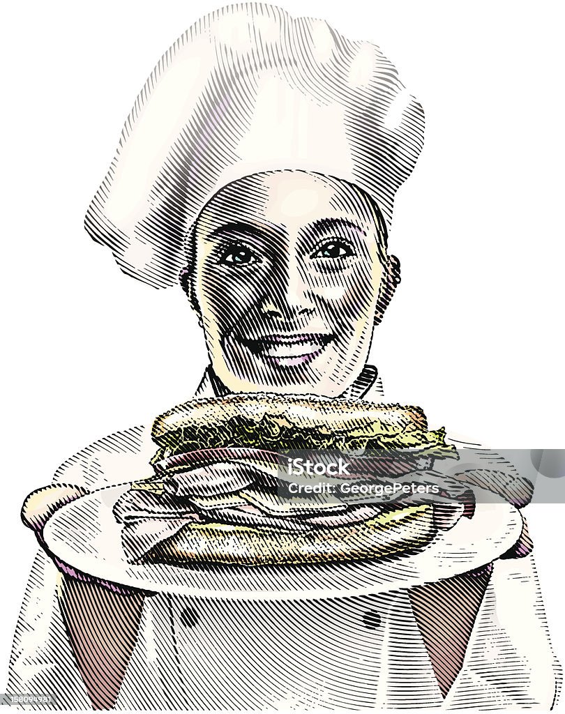 Chef y un sándwich - arte vectorial de Bocadillo libre de derechos