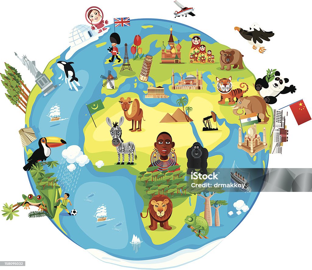 Dibujo mapa del mundo - arte vectorial de Globo terráqueo libre de derechos