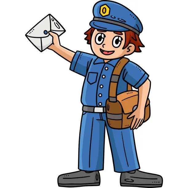 Vector illustration of Postman Cartoon Colored Clipart Illustration