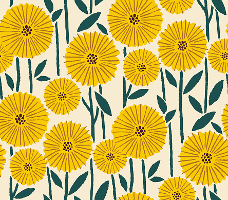 Hand Drawn Daisy Seamless Pattern