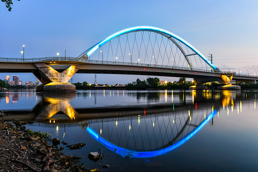 Northeast Minneapolis Riverfront and Lowry Avenue Bridge at Sunset