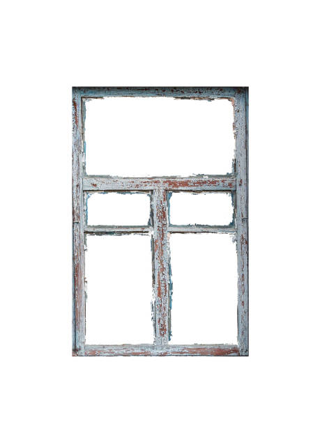 istock Old abandoned wooden window isolated on white background 1580953429