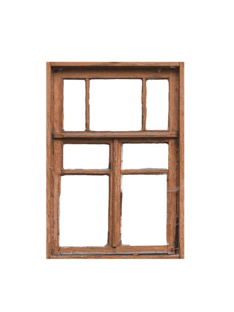 istock Old brown wooden window isolated on white background 1580953467
