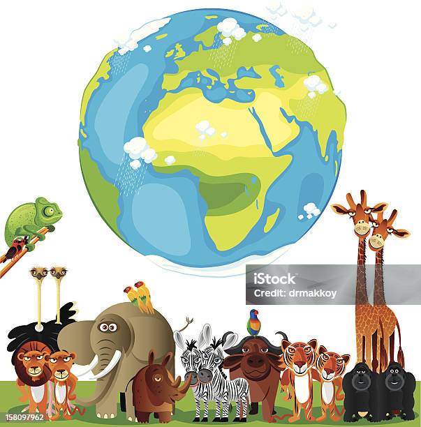 Животных Мультяшный Мира — стоковая векторная графика и другие изображения на тему Глобус - Глобус, Темы о животных, Планета Земля