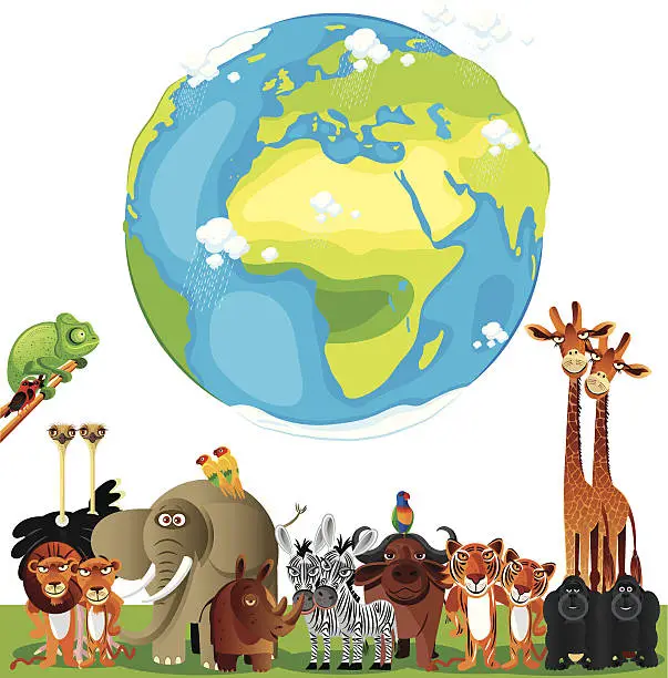 Vector illustration of Animals Cartoon of World