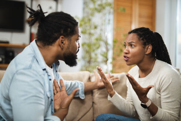 istock Frustrated black couple arguing  at home 1581007694