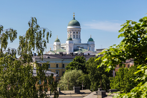 Helsinki Cathedral and Panoramic aerial view of Helsinki in a beautiful summer day, Finland