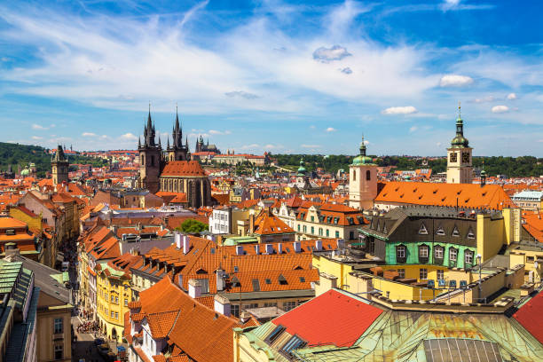 istock Panoramic aerial view of Prague 1581027820