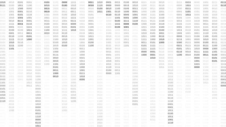 Digital binary code flowing on white background. Big data loopable of technology background, data security, computer crime. Concept of motion graphic, digital business futuristic, binary code row and column background.