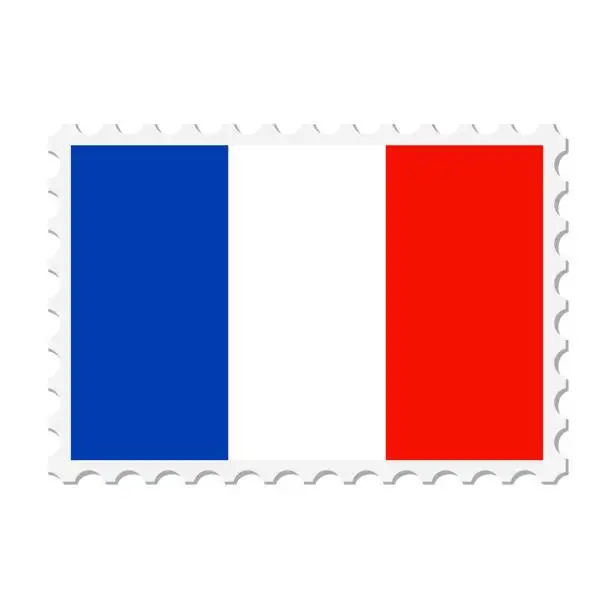 Vector illustration of France postage stamp. Postcard vector illustration with French national flag isolated on white background.