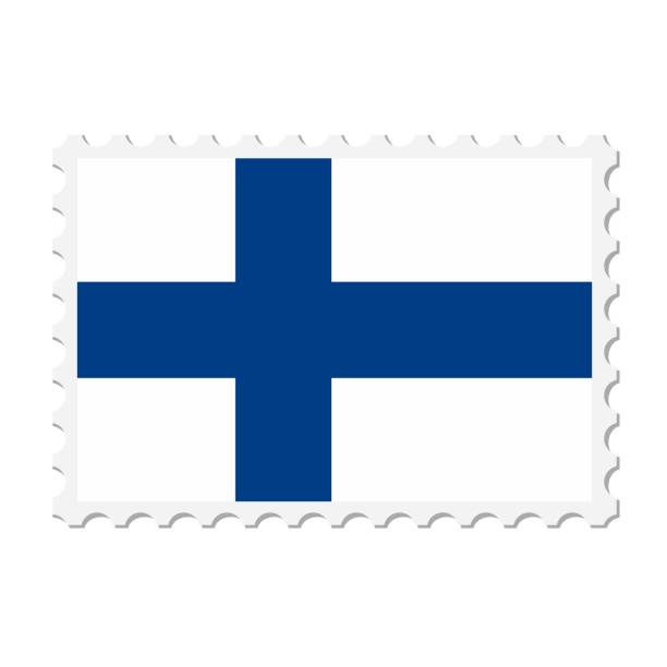 istock Finland postage stamp. Postcard vector illustration with Finnish national flag isolated on white background. 1581181540