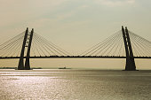 Suspension bridge over the bay. Saint Petersburg