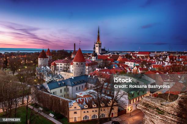 Tallinn View At Sunset Stock Photo - Download Image Now - Night, Tallinn Old Town, Ancient