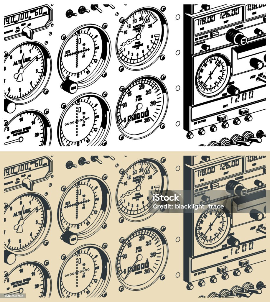 Control Plane Visual Airplane Control Panel Close Up Stock Illustration - Download Image Now ...