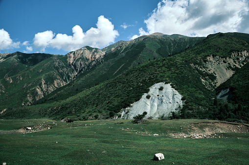 Mountains above Karkyra river on east border of Kyrgyzstan and Kazakhstan