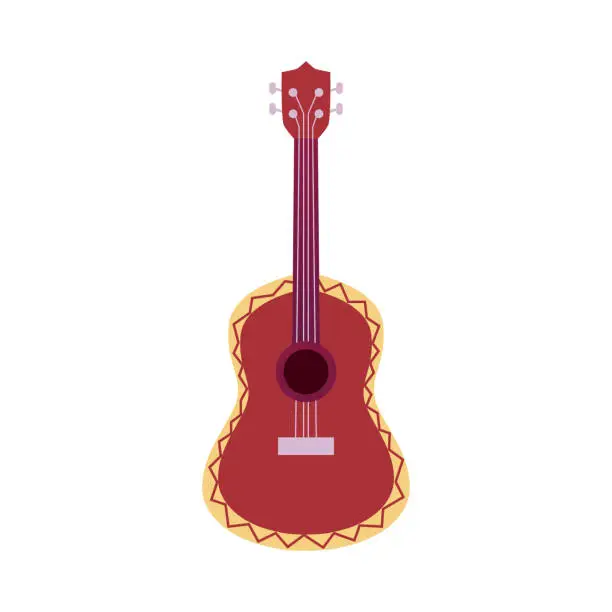 Vector illustration of Classical wooden acoustic guitar, string musical instrument, ukulele, Mexican or Latin party equipment vector illustration